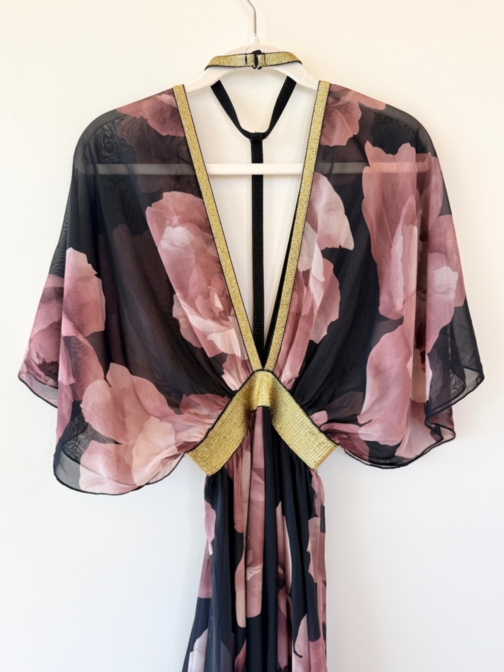 Jasmine Floral Chiffon Maxi Dress Black Pink Gold Empire Waist Size S - Picture 6 of 11